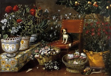 動物 Painting - 花を見る犬